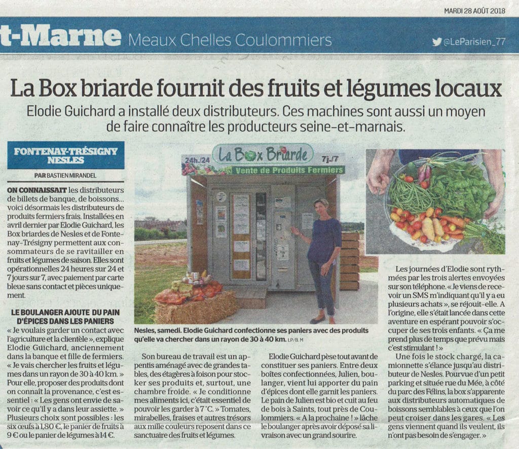 La Box Briarde distributeur automatique des fruits légumes et produits frais de la ferme